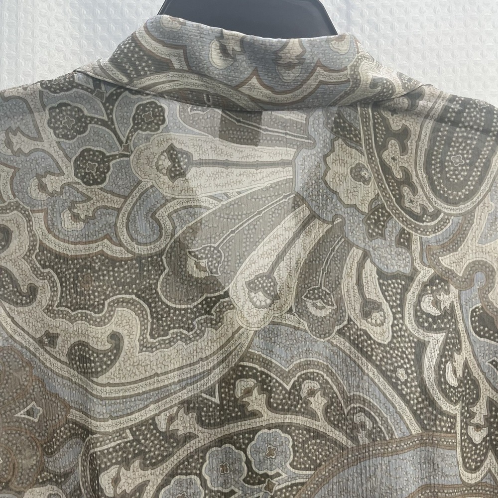 Ellen Tracy 100% Silk Blue Beige Neutral Paisley Button Front Blouse Classic 4 - Picture 7 of 7